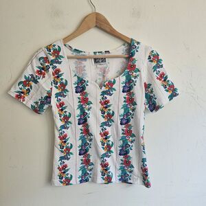 Vintage 80s–90s Next Era Women's White Floral Cotton Shirt Size Small  Fun